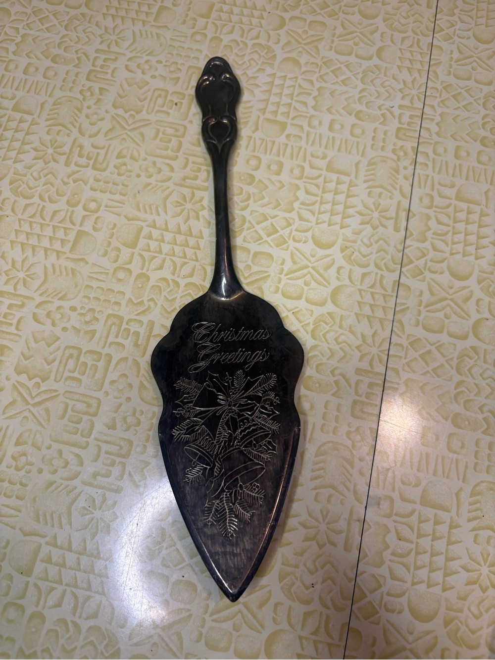 Vintage Engraved 'Christmas Greetings' Silver Cake Server